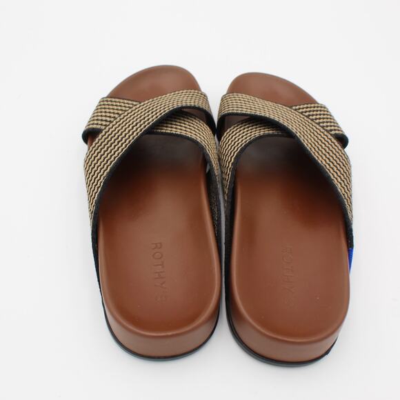 Rothys The Weekend Sandal Womens 10 Tan Black Knit Slip On Slides Comfort Shoe - Picture 4 of 6